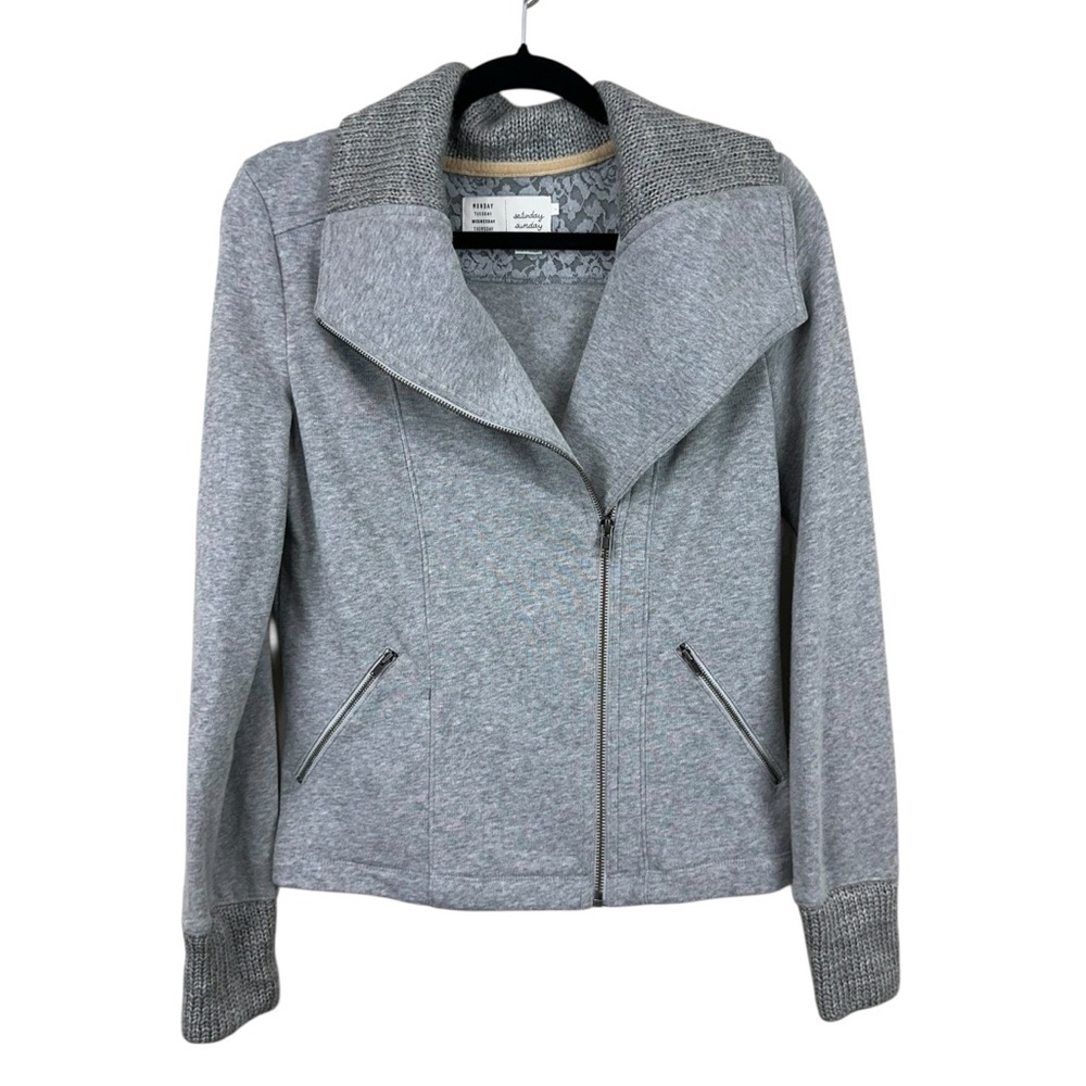 Anthropologie Saturday Sunday Helmi Moto Jacket Full Zip Heather Gray Sz Small